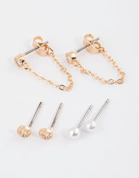 Gold Pearly & Diamante Stud Earrings Pack - link has visual effect only