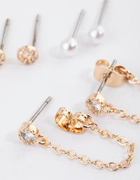 Gold Pearly & Diamante Stud Earrings Pack - link has visual effect only