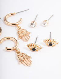 Gold Diamante Eye & Hand Earrings 4-Pack - link has visual effect only