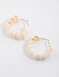 Gold Nestled Pearl Hoop Earrings - link has visual effect only