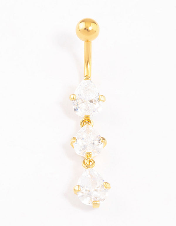 Gold Plated Titanium Cubic Zirconia Drop Belly Ring