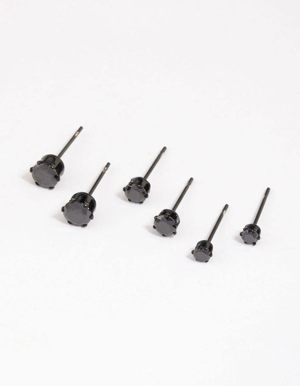 Black Coated Surgical Steel Classic Stud Earrings Pack