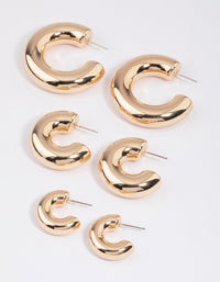 Gold Thick Smooth Hoop Earrings Pack - link has visual effect only