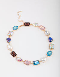 Gold Large Chunky Mixed Stone Necklace - link has visual effect only