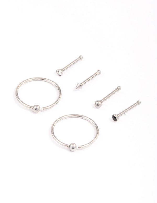 Surgical Steel Pointed & Ring Nose Piercing 6-Pack