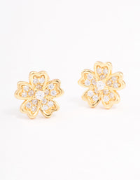 Gold Plated Sterling Silver Cubic Zirconia Flower Stud Earrings - link has visual effect only