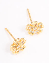 Gold Plated Sterling Silver Cubic Zirconia Flower Stud Earrings - link has visual effect only