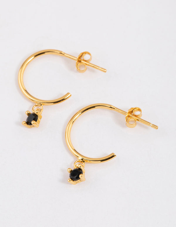 Gold Plated Sterling Silver Cubic Zirconia Four Claw Hoop Earrings