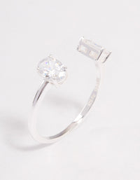 Sterling Silver Double Statement Cubic Zirconia Ring - link has visual effect only