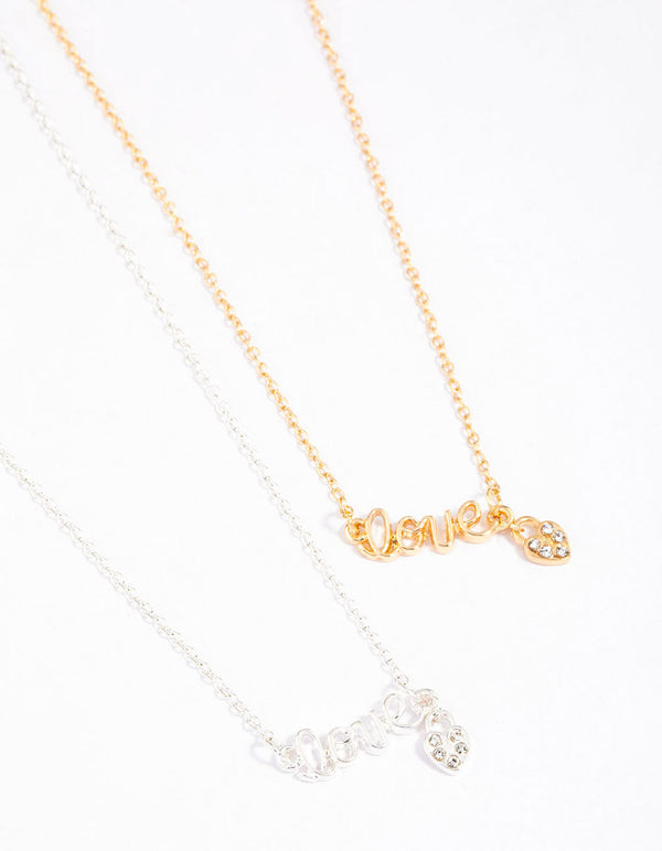 Mixed Metal Love Script Necklace Pack