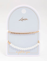 Gold Pearl & Cup Chain Chain Bracelet Pack - link has visual effect only