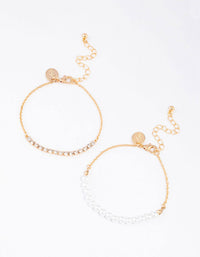 Gold Pearl & Cup Chain Chain Bracelet Pack - link has visual effect only