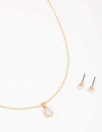 Gold Round Solitaire Necklace & Earring Set - link has visual effect only