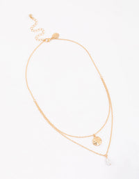 Gold Disc & Pearl Layered Necklace - link has visual effect only