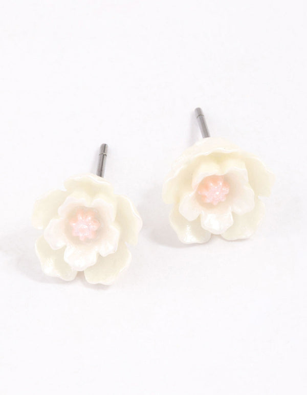 White Pearlised Flower Stud Earrings