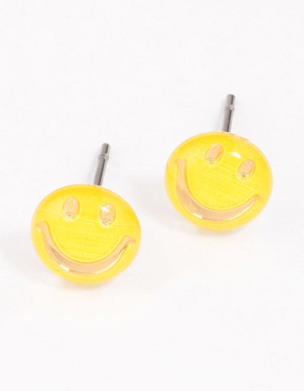 Yellow Happy Face Stud Earrings