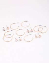 Rose Gold Classic Diamante & Hoop Earrings 8-Pack - link has visual effect only