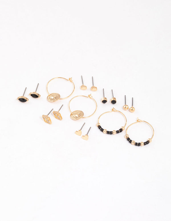 Gold Beaded & Coin Earrings 8-Pack