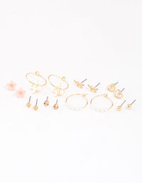Gold Pearl Butterfly & Flower Earrings 8-Pack - link has visual effect only