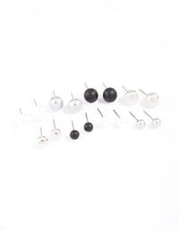 Mixed Metal Pearl & Ball Stud Earrings 8-Pack - link has visual effect only
