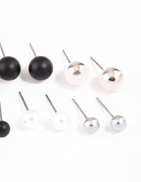Mixed Metal Pearl & Ball Stud Earrings 8-Pack - link has visual effect only
