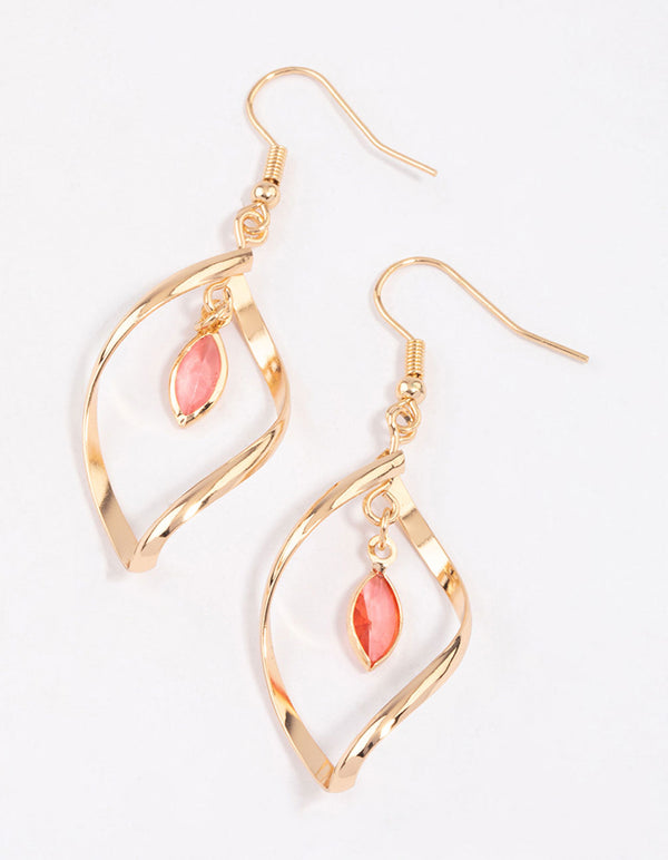 Pink Open Twisted Marquise Drop Earrings