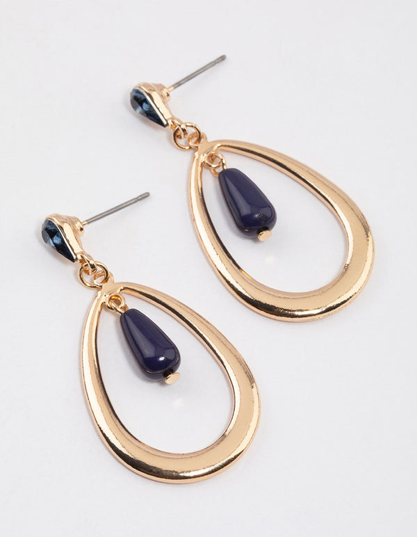 Blue Open Oval Beaded Drop Earrings