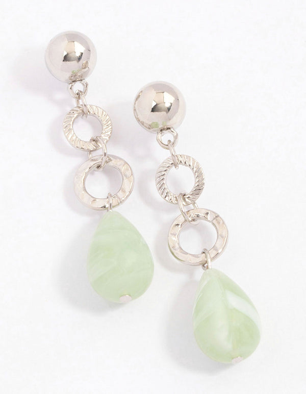 Green Chain Link & Beaded Drop Earrings