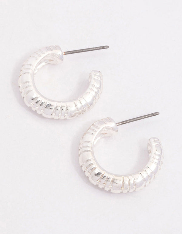 Silver Mixed Corrugated Hoop Earrings