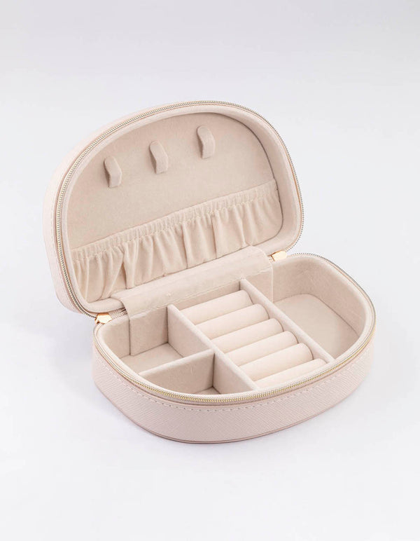 Cream Faux Leather Half Moon Jewellery Case