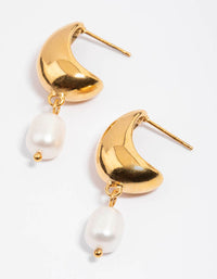 Gold Plated Stainless Steel Freshwater Pearl & Bubble Hoop Earrings - link has visual effect only