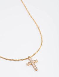 Waterproof Gold Plated Waterproof Stainless Steel Cubic Zirconia Cross Necklace - link has visual effect only