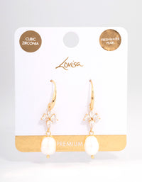 Gold Plated Cubic Zirconia & Freshwater Pearl French Drop Earrings - link has visual effect only