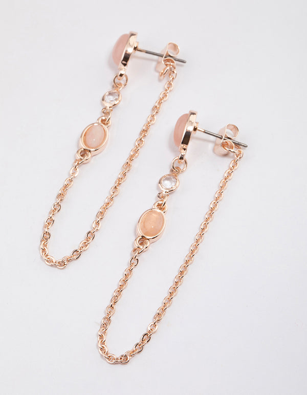 Rose Gold Chain Thread Through Rose Quartz Earrings