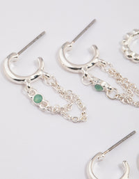 Silver Green Aventurine Star & Chain Earrings 4-Pack - link has visual effect only