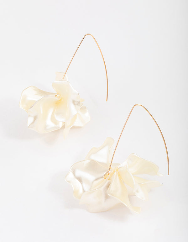 Gold Frosted Flower Drop Earrings