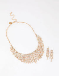 Gold Diamante Tassel Earrings & Necklace Set - link has visual effect only