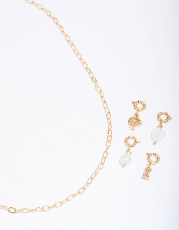 Letter 'E' Gold Plated Initial Customisable Charm Necklace