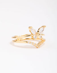 Gold Plated Cubic Zirconia Butterfly Double Band Ring - link has visual effect only