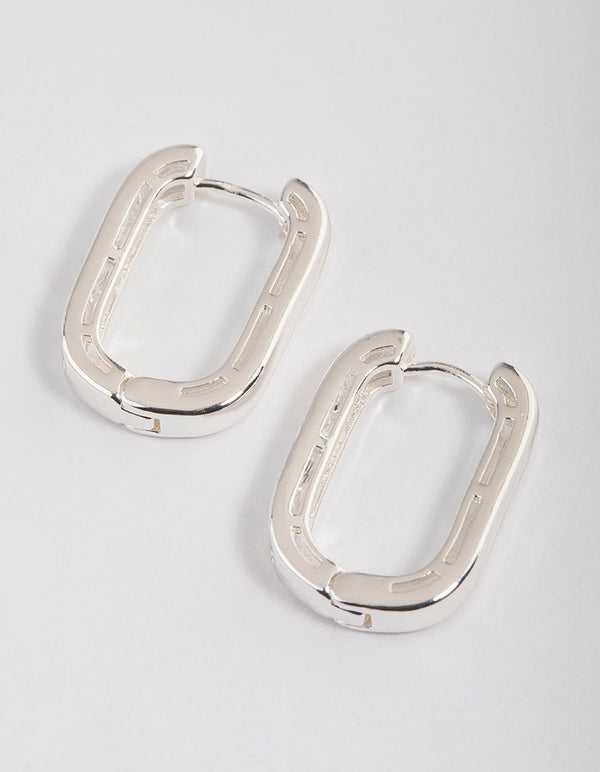 Silver Plated Oval Baguette Hoop Earrings