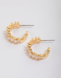 Gold Plated Organic Cubic Zirconia Baguette Hoop Earrings - link has visual effect only