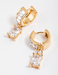 Gold Plated Cubic Zirconia Baguette Drop Huggie Earrings - link has visual effect only