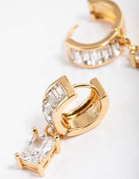 Gold Plated Cubic Zirconia Baguette Drop Huggie Earrings - link has visual effect only