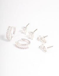 Silver Plated Cubic Zirconia Baguette Cluster Earrings Pack - link has visual effect only