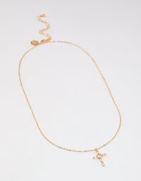 Gold Plated Cubic Zirconia Baguette Cross Necklace - link has visual effect only