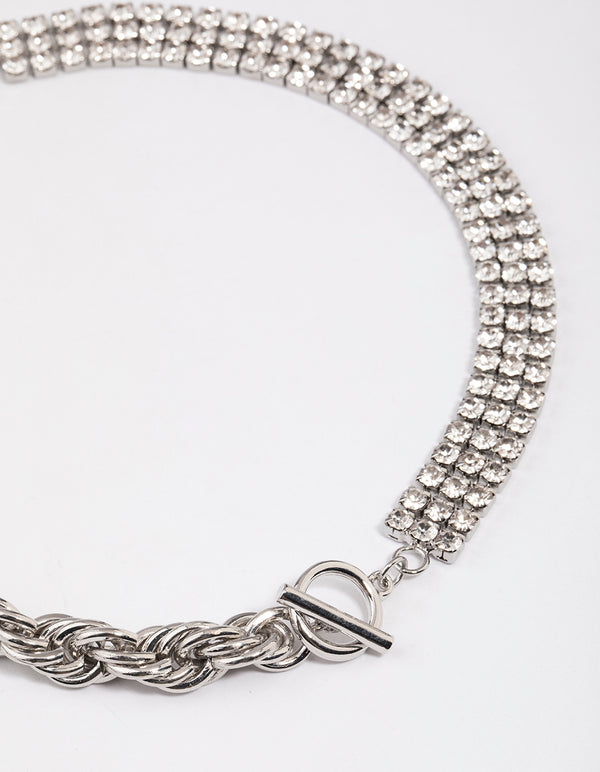 Silver Half Twisted Chain & Diamante Necklace