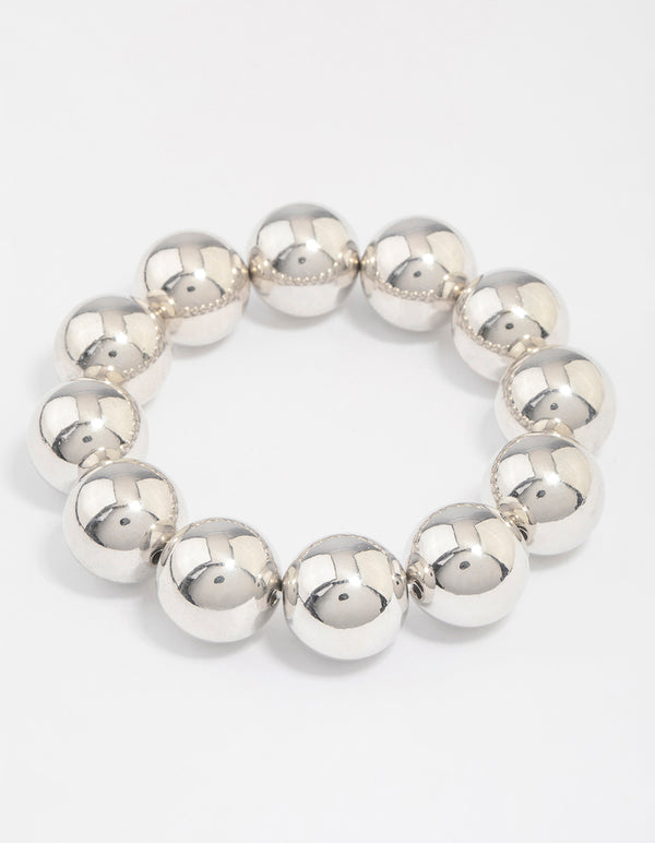 Rhodium Round Ball Stretch Bracelet