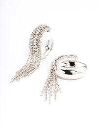 Rhodium Diamante Statement Tassel Hoop Earrings - link has visual effect only