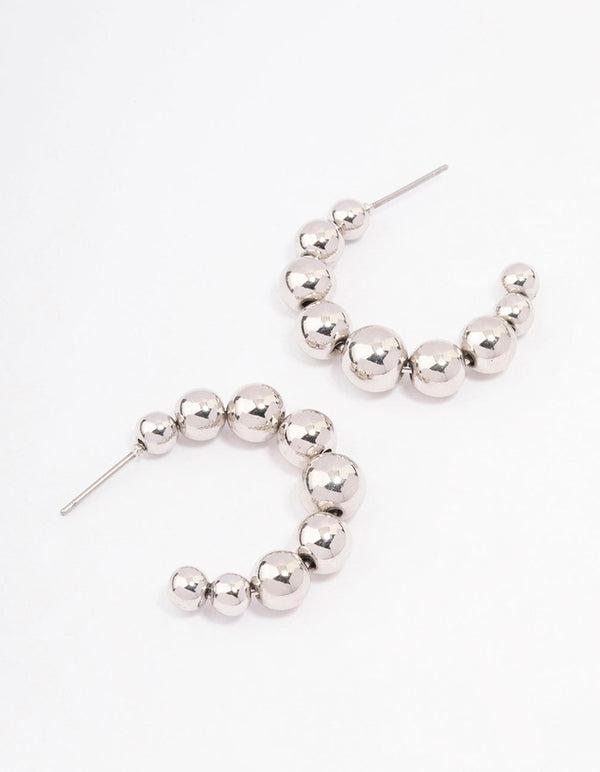 Rhodium Chunky Ball Hoop Earrings