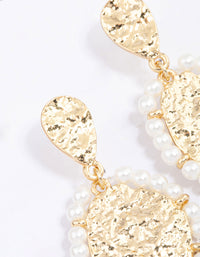 Gold Plated Molten Disc Freshwater Pearl Drop Earrings - link has visual effect only